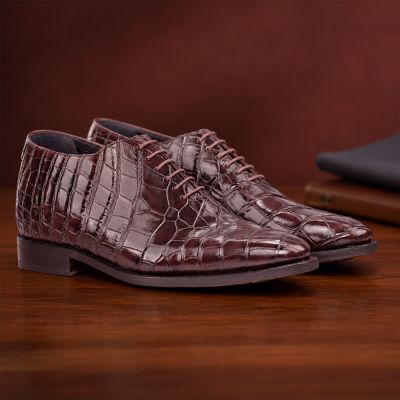 CMR CHAMARIPA Męskie buty podwyższające | Bordowe buty Oxford z wzorem krokodyla 7 CM