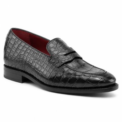 CMR CHAMARIPA Męskie buty podwyższające | Czarne mokasyny Penny Loafers z wzorem krokodyla 5 CM