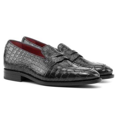 CMR CHAMARIPA Męskie buty podwyższające | Czarne mokasyny Penny Loafers z wzorem krokodyla 5 CM