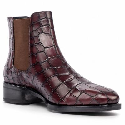CMR CHAMARIPA Męskie buty podwyższające | Bordowe sztyblety Chelsea z wzorem krokodyla 7 CM