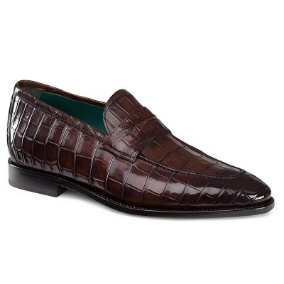CMR CHAMARIPA Męskie buty podwyższające | Ciemnobrązowe mokasyny Penny Loafers z wzorem krokodyla 5 CM