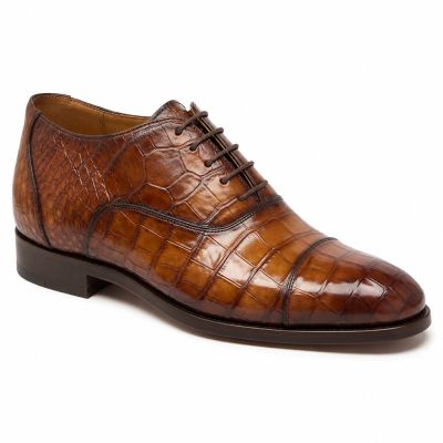 CMR CHAMARIPA Męskie buty podwyższające | Brązowe buty Oxford z wzorem krokodyla 7 CM