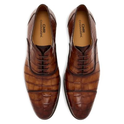 CMR CHAMARIPA Męskie buty podwyższające | Brązowe buty Oxford z wzorem krokodyla 7 CM