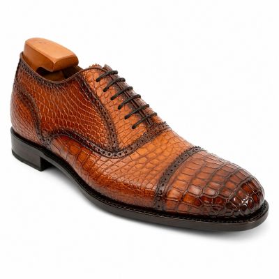CMR CHAMARIPA Męskie buty podwyższające | Brązowe buty Oxford z wzorem krokodyla 7 CM