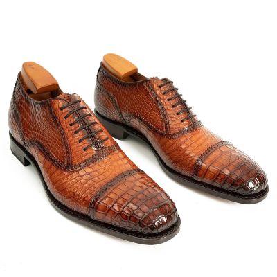 CMR CHAMARIPA Męskie buty podwyższające | Brązowe buty Oxford z wzorem krokodyla 7 CM
