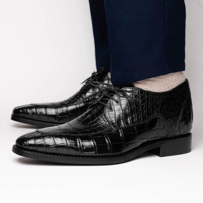CMR CHAMARIPA Męskie buty podwyższające | Czarne buty Derby z wzorem krokodyla 7 CM