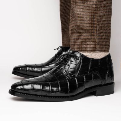 CMR CHAMARIPA Męskie buty podwyższające | Czarne buty Derby z wzorem krokodyla 7 CM