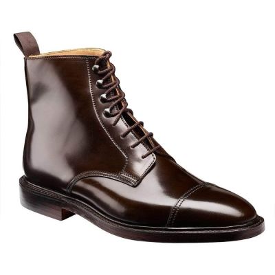 7 cm Męskie Botki Derby ze Skóry Shell Cordovan