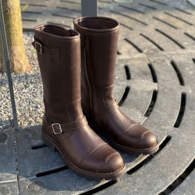 CMR CHAMARIPA Buty Dodające Wzrostu Męskie | Ciemnobrązowe Skórzane Buty Motocyklowe 7 CM