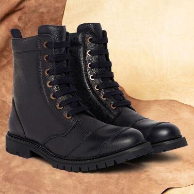 CMR CHAMARIPA Męskie Buty Podnoszące Wzrost | Czarne Skórzane Buty Motocyklowe 7 CM
