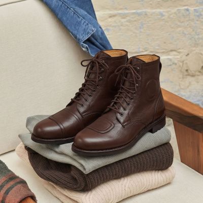 CMR CHAMARIPA Buty Zwiększające Wzrost dla Mężczyzn | Brązowe Skórzane Buty Motocyklowe 7 CM