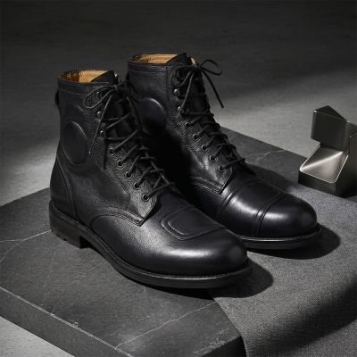 CMR CHAMARIPA Męskie Buty Podwyższające | Czarne Skórzane Buty Motocyklowe 7 CM