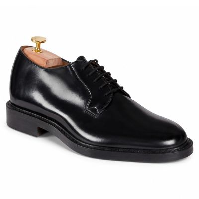 Męskie eleganckie buty podwyższające CMR CHAMARIPA | Czarne buty derby ze skóry cordovan 7 CM