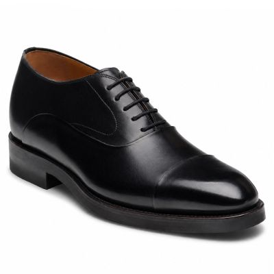 Męskie eleganckie buty podwyższające CMR CHAMARIPA | Czarne buty oxford ze skóry cordovan 7 CM