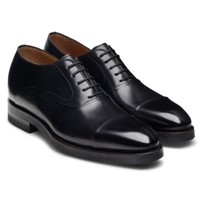 Męskie eleganckie buty podwyższające CMR CHAMARIPA | Czarne buty oxford ze skóry cordovan 7 CM