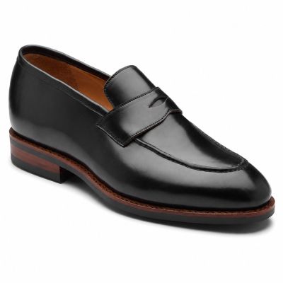Męskie mokasyny podwyższające CMR CHAMARIPA | Czarne penny loafers ze skóry cordovan 5 CM