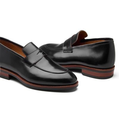 Męskie mokasyny podwyższające CMR CHAMARIPA | Czarne penny loafers ze skóry cordovan 5 CM