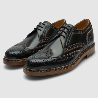 Męskie buty podwyższające wzrost CMR CHAMARIPA | Czarne buty full brogues ze skóry cordovan 7 CM