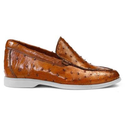 CMR CHAMARIPA Buty Dodające Wzrostu Męskie | Brązowe Wsuwane Mokasyny ze Skóry Strusia 5 CM