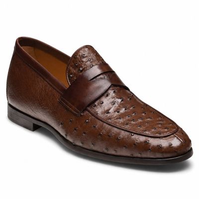 CMR CHAMARIPA Najlepsze Buty Podwyższające dla Mężczyzn | Ciemnobrązowe Mokasyny Penny Loafers ze Skóry Strusia 5 CM