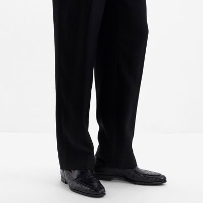 CMR CHAMARIPA Męskie Mokasyny Podwyższające | Czarne Mokasyny Penny Loafers ze Skóry Strusia 5 CM