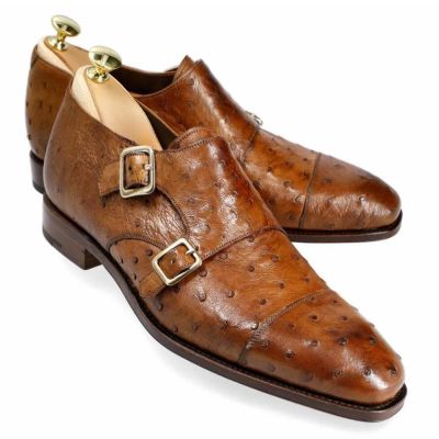 CMR CHAMARIPA Podwyższane Buty dla Mężczyzn | Brązowe Buty Monki ze Skóry Strusia 7 CM