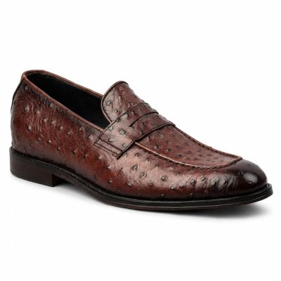CMR CHAMARIPA Buty Podwyższające Wzrost dla Mężczyzn | Brązowe Mokasyny Penny Loafers ze Skóry Strusia 5 CM