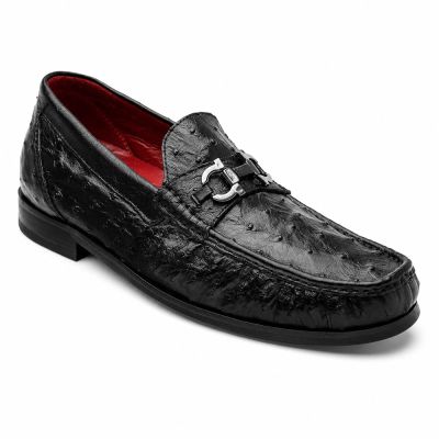 CMR CHAMARIPA Buty Podwyższające dla Mężczyzn | Czarne Mokasyny ze Skóry Strusia 5 CM