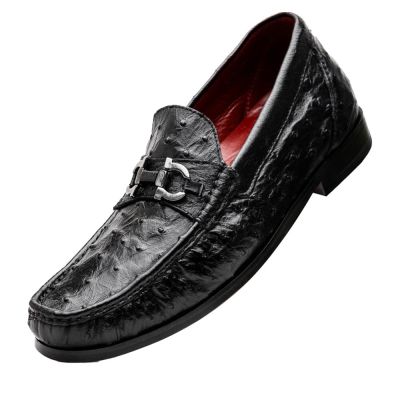 CMR CHAMARIPA Buty Podwyższające dla Mężczyzn | Czarne Mokasyny ze Skóry Strusia 5 CM
