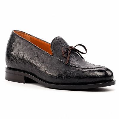 CMR CHAMARIPA Buty Dodające Wzrostu dla Mężczyzn | Czarne Mokasyny ze Skóry Strusia 5 CM