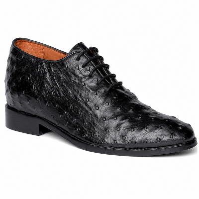 CMR CHAMARIPA Buty Podwyższające dla Mężczyzn | Czarne Oksfordy ze Skóry Strusia 7 CM