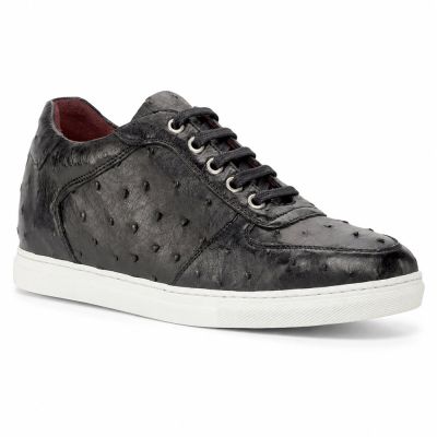 CMR CHAMARIPA Sneakersy Podwyższające Wzrost dla Mężczyzn | Czarne Sneakersy ze Skóry Strusia 7 CM