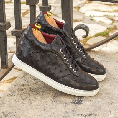 CMR CHAMARIPA Sneakersy Podwyższające Wzrost dla Mężczyzn | Czarne Sneakersy ze Skóry Strusia 7 CM