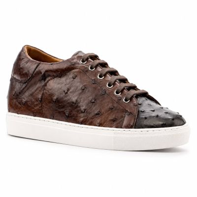 CMR CHAMARIPA Sneakersy Podwyższające Wzrost dla Mężczyzn | Ciemnobrązowe Sneakersy ze Skóry Strusia 7 CM
