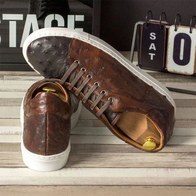 CMR CHAMARIPA Sneakersy Podwyższające Wzrost dla Mężczyzn | Ciemnobrązowe Sneakersy ze Skóry Strusia 7 CM