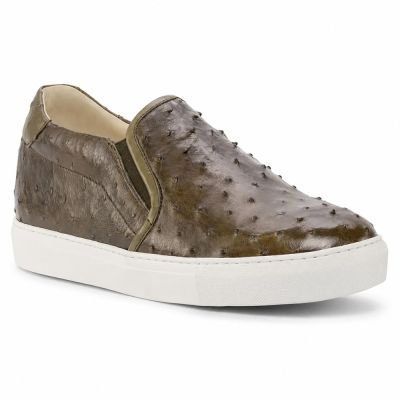 CMR CHAMARIPA Męskie Buty Podwyższane | Oliwkowe Wsuwane Buty Codzienne ze Skóry Strusia 6 CM