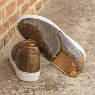 CMR CHAMARIPA Męskie Buty Podwyższane | Oliwkowe Wsuwane Buty Codzienne ze Skóry Strusia 6 CM