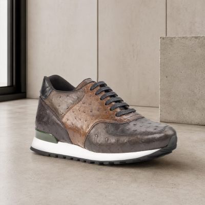 CMR CHAMARIPA Męskie Buty Podwyższające | Wielokolorowe Buty Codzienne ze Skóry Strusia 7 CM