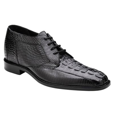 CMR CHAMARIPA Męskie buty z wkładką podwyższającą | Czarne skórzane buty ze skóry jaszczurki i krokodyla 7 CM