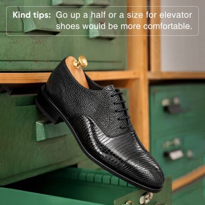 CMR CHAMARIPA Męskie buty podwyższające | Czarne buty Oxford ze skóry jaszczurki 7 CM