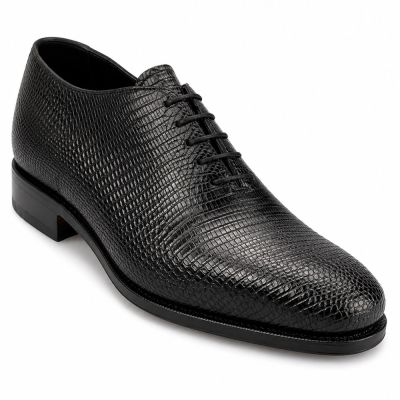 CMR CHAMARIPA Męskie buty podwyższające | Czarne buty Oxford ze skóry jaszczurki 7 CM