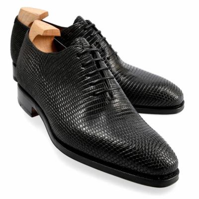 CMR CHAMARIPA Męskie buty podwyższające | Czarne buty Oxford ze skóry jaszczurki 7 CM