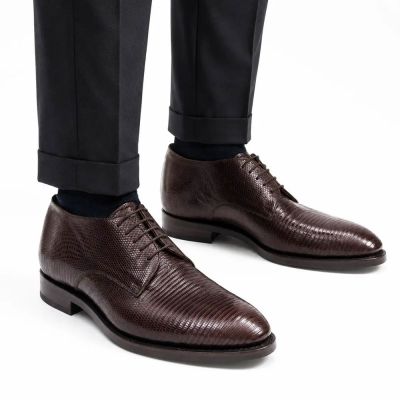 CMR CHAMARIPA Męskie buty podwyższające | Brązowe buty Derby ze skóry jaszczurki 7 CM