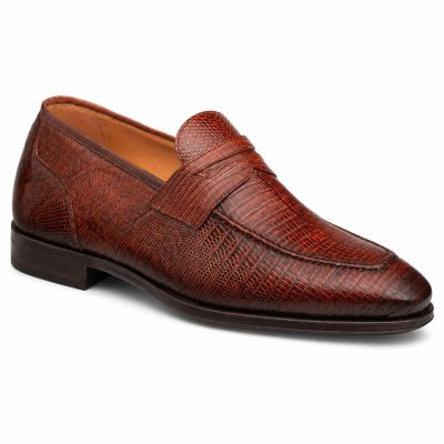 CMR CHAMARIPA Męskie buty podwyższające | Mahoniowe mokasyny Penny Loafers ze skóry jaszczurki 5 CM