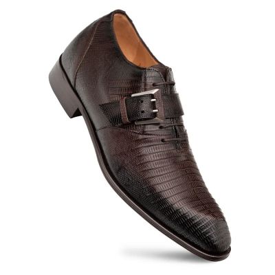 CMR CHAMARIPA Męskie buty podwyższające | Brązowe buty z klamrą Monk Strap ze skóry jaszczurki 7 CM