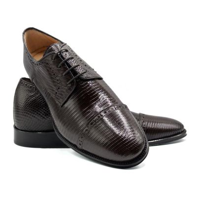 CMR CHAMARIPA Męskie buty podwyższające | Brązowe buty Derby ze skóry jaszczurki 7 CM
