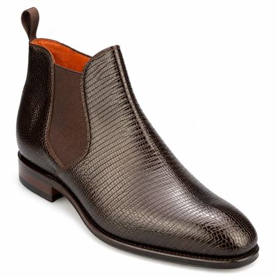 CMR CHAMARIPA Męskie buty podwyższające | Brązowe sztyblety Chelsea ze skóry jaszczurki 7 CM