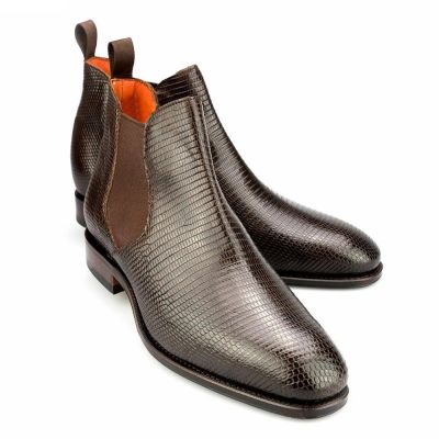 CMR CHAMARIPA Męskie buty podwyższające | Brązowe sztyblety Chelsea ze skóry jaszczurki 7 CM