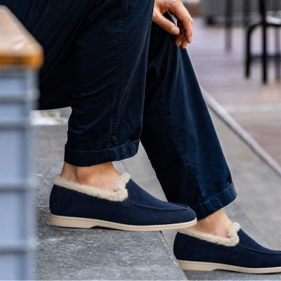 CMR CHAMARIPA Męskie Buty Podwyższające | Granatowe Mokasyny Zamszowe Ocieplane 5 CM