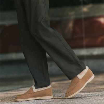CMR CHAMARIPA Buty Podwyższające Męskie | Karmelowe Mokasyny Zamszowe Ocieplane 5 CM